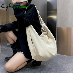 Cyflymder Women Shoulder Bag Nylon Handbag Girl Shopper Crossbody Fashion Casual Solid Color Simple