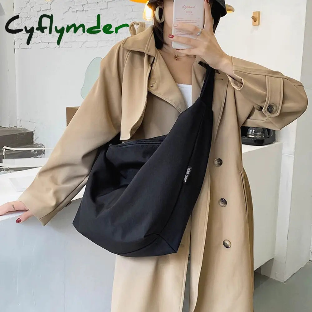 Cyflymder Women Shoulder Bag Nylon Handbag Girl Shopper Crossbody Fashion Casual Solid Color Simple
