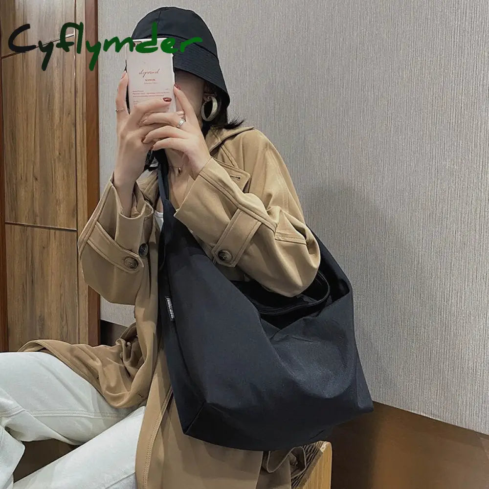 Cyflymder Women Shoulder Bag Nylon Handbag Girl Shopper Crossbody Fashion Casual Solid Color Simple