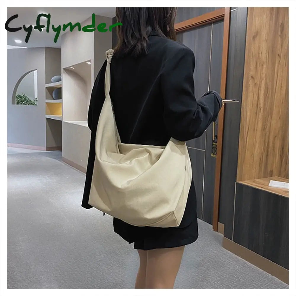Cyflymder Women Shoulder Bag Nylon Handbag Girl Shopper Crossbody Fashion Casual Solid Color Simple