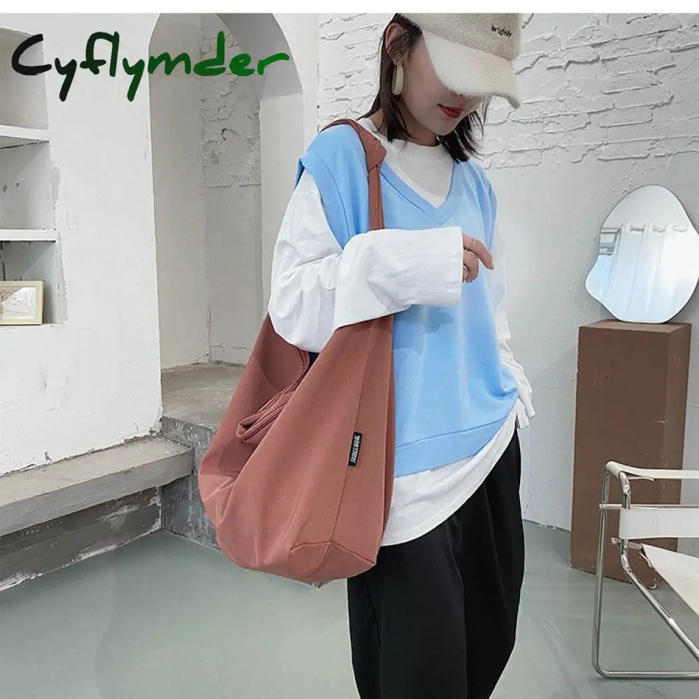 Cyflymder Women Shoulder Bag Nylon Handbag Girl Shopper Crossbody Fashion Casual Solid Color Simple