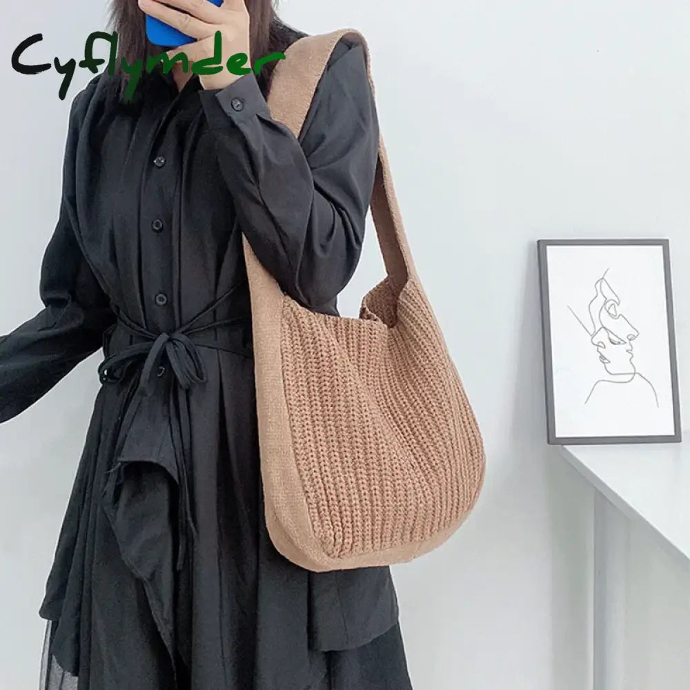 Cyflymder Women Shoulder Bags Large Capacity Crochet Hobo Bag Fashion New Knitting Handbags Female Shopping Bag Hollow