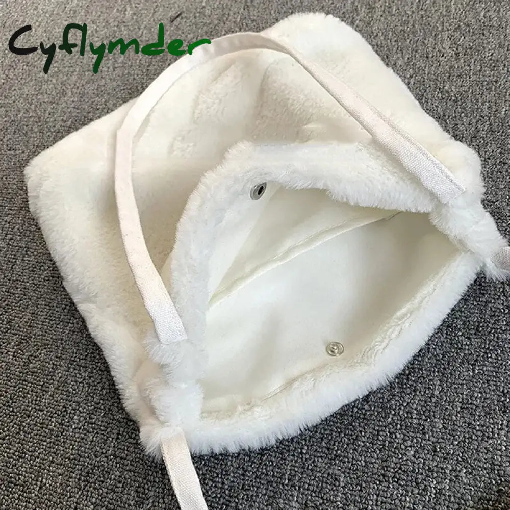 Cyflymder Women Shoulder Bags Winter Large Capacity Convenient Portable Solid Hasp Fluffy Shopping