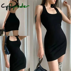 Cyflymder Women Sleeveless Halter Collar Short Dress Solid Color Crisscross Backless Package Hip