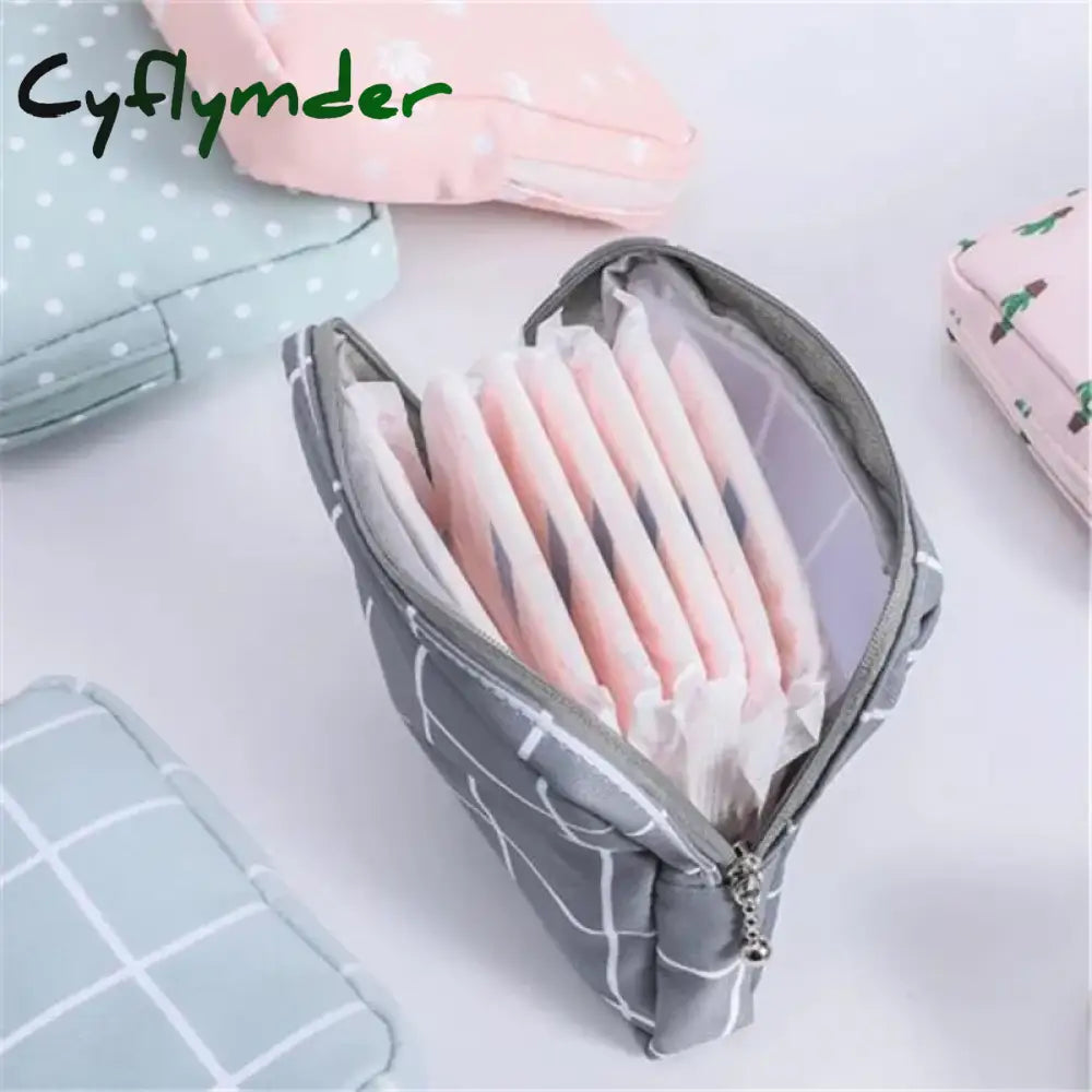 Cyflymder Women Small Cosmetic Bag Set Zipper Girls Mini Sanitary Napkins Makeup Lipstick Bags