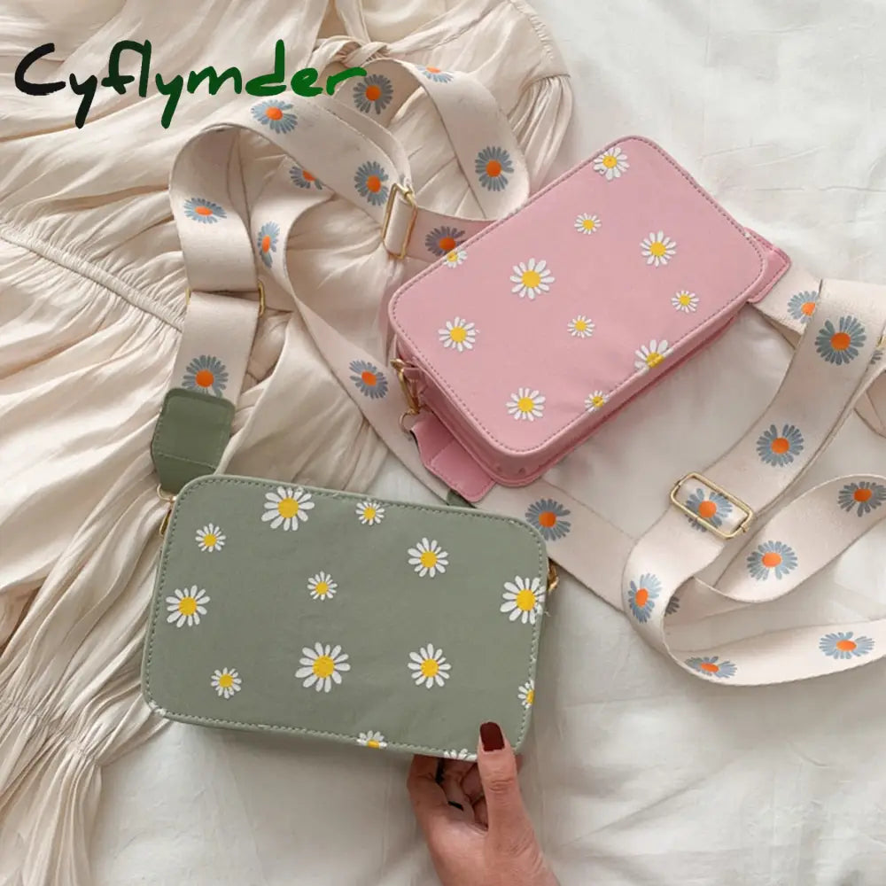 Cyflymder Women Small Fresh Floral Printed Vertical Square Shoulder Bags Christmas Party Female