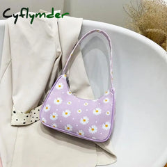 Cyflymder Women Small Fresh Floral Printed Vertical Square Shoulder Bags Christmas Party Female