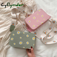 Cyflymder Women Small Fresh Floral Printed Vertical Square Shoulder Bags Female Fashion Pu Leather