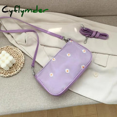 Cyflymder Women Small Fresh Floral Printed Vertical Square Shoulder Bags Female Fashion Pu Leather
