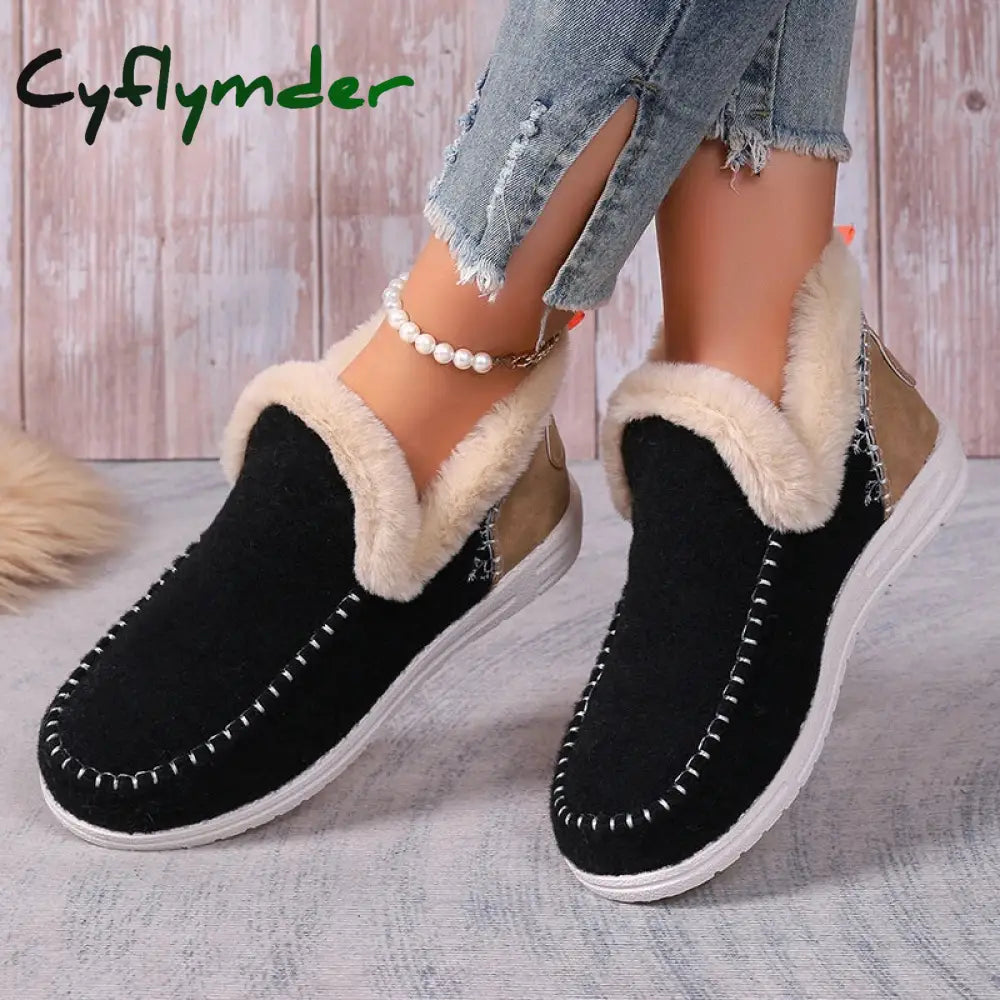 Cyflymder Women Snow Boots Winter Fashion Leisure Fluffy Shoes for Woman Shallow Big Size Sewing Ankle Boot Multi-Color