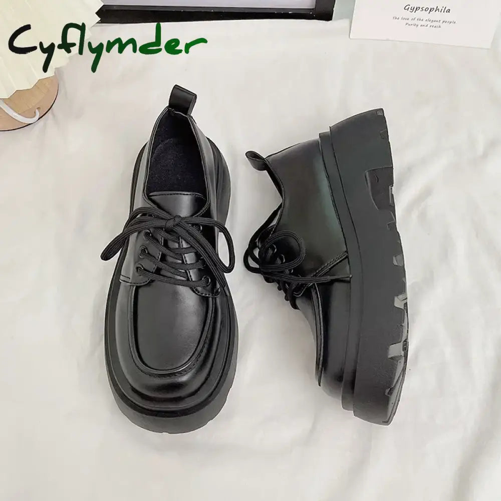 Cyflymder Women Spring New Black Platform Flats Shoes Women Loafers Slip on Boat Shoes Designer Casual Leather Oxfords