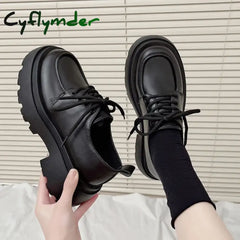 Cyflymder Women Spring New Black Platform Flats Shoes Women Loafers Slip on Boat Shoes Designer Casual Leather Oxfords