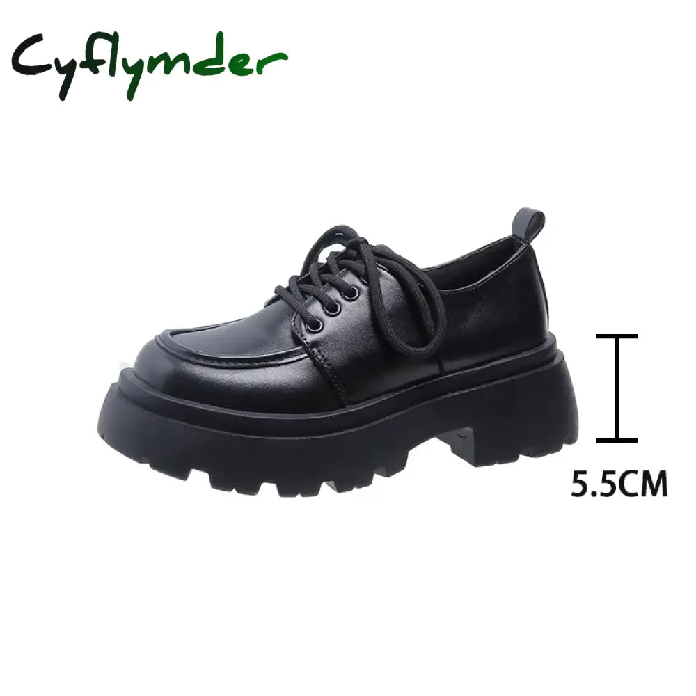 Cyflymder Women Spring New Black Platform Flats Shoes Women Loafers Slip on Boat Shoes Designer Casual Leather Oxfords