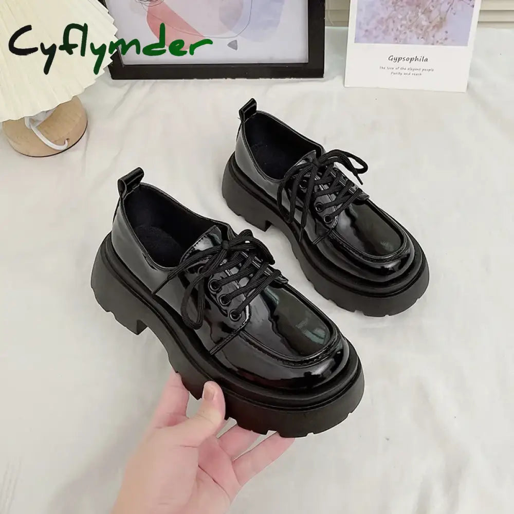 Cyflymder Women Spring New Black Platform Flats Shoes Women Loafers Slip on Boat Shoes Designer Casual Leather Oxfords