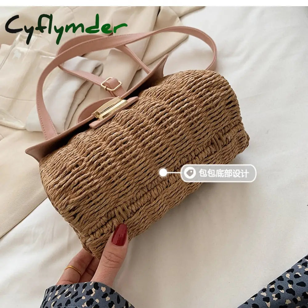 Cyflymder Women Square Tote Bag Summer New High-Quality Straw Women’s Designer Handbag Travel