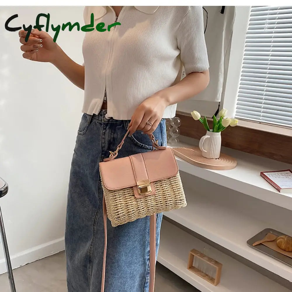 Cyflymder Women Square Tote Bag Summer New High-Quality Straw Women’s Designer Handbag Travel