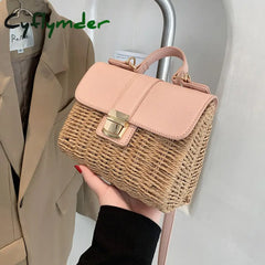 Cyflymder Women Square Tote Bag Summer New High-Quality Straw Women’s Designer Handbag Travel