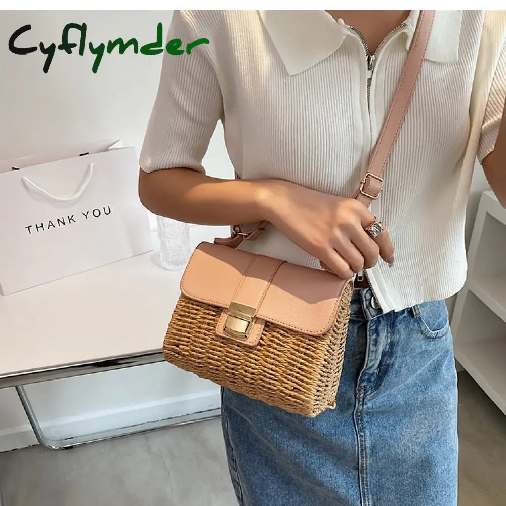 Cyflymder Women Square Tote Bag Summer New High-Quality Straw Women’s Designer Handbag Travel