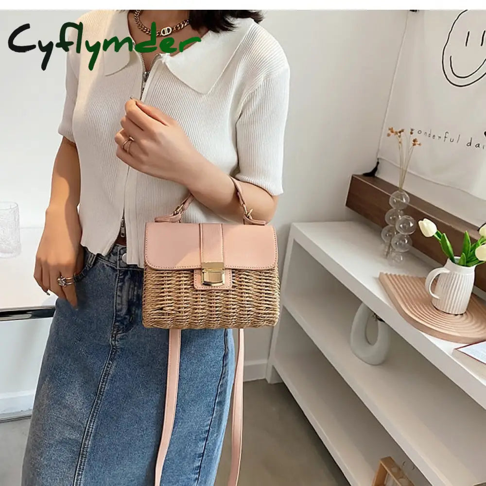 Cyflymder Women Square Tote Bag Summer New High-Quality Straw Women’s Designer Handbag Travel