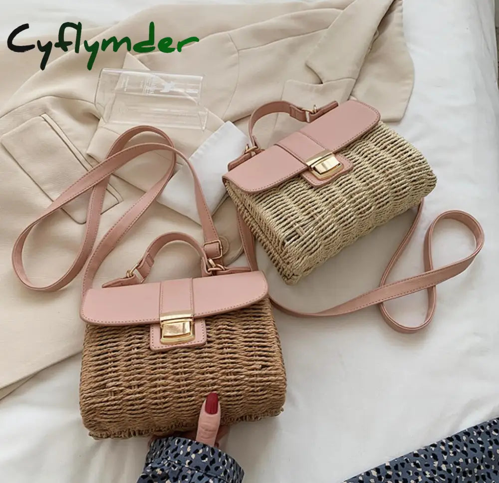 Cyflymder Women Square Tote Bag Summer New High-Quality Straw Women’s Designer Handbag Travel