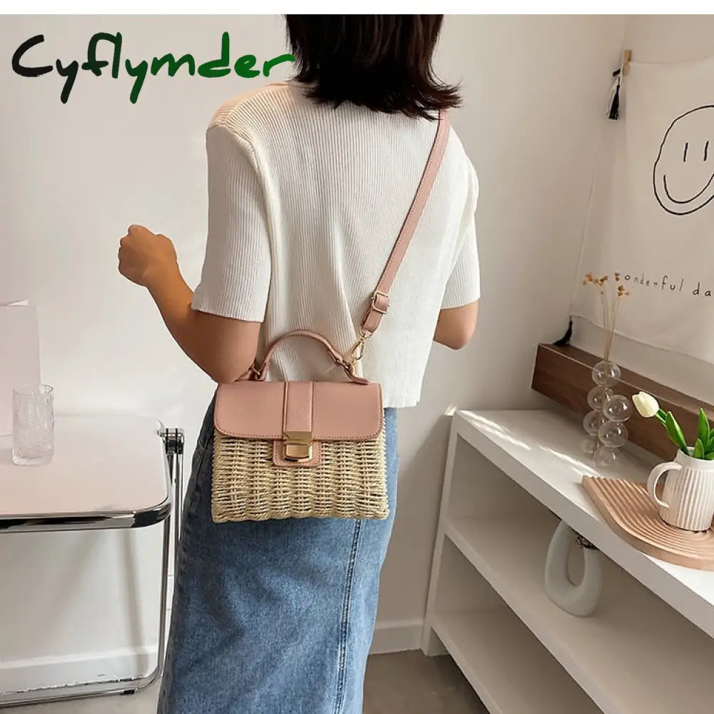 Cyflymder Women Square Tote Bag Summer New High-Quality Straw Women’s Designer Handbag Travel