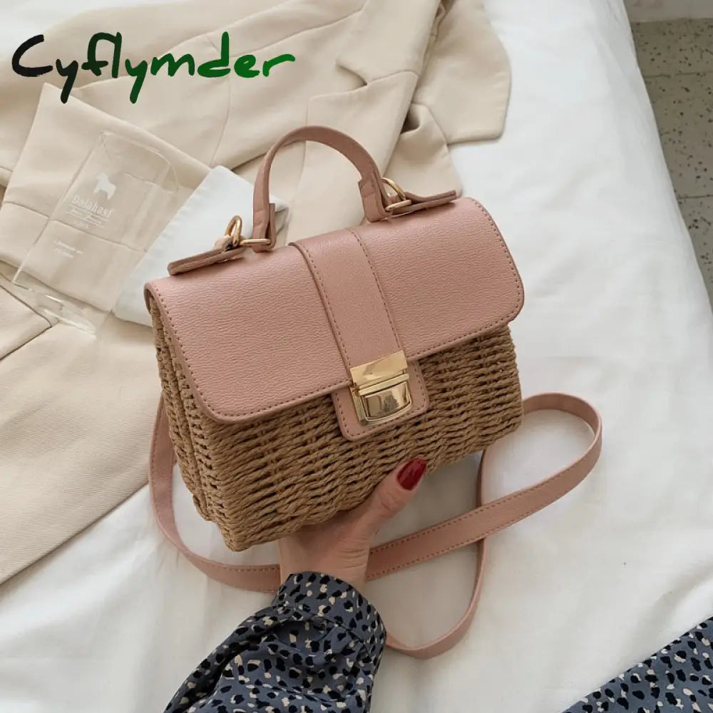 Cyflymder Women Square Tote Bag Summer New High-Quality Straw Women’s Designer Handbag Travel