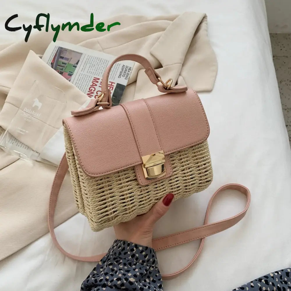 Cyflymder Women Square Tote Bag Summer New High-Quality Straw Women’s Designer Handbag Travel