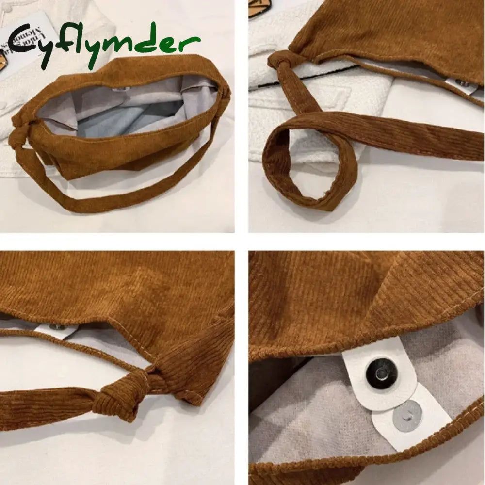 Cyflymder Women Striped Corduroy Bags Simple Canvas Zipper Crossbody & Shoulder Bag Eco Cloth Purse Solid Books