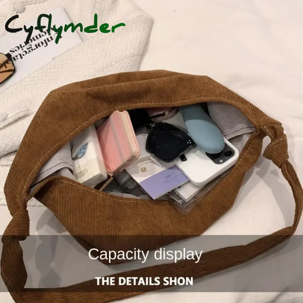 Cyflymder Women Striped Corduroy Bags Simple Canvas Zipper Crossbody & Shoulder Bag Eco Cloth Purse Solid Books