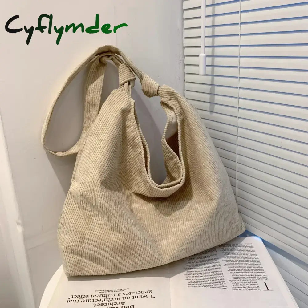 Cyflymder Women Striped Corduroy Bags Simple Canvas Zipper Crossbody & Shoulder Bag Eco Cloth Purse Solid Books
