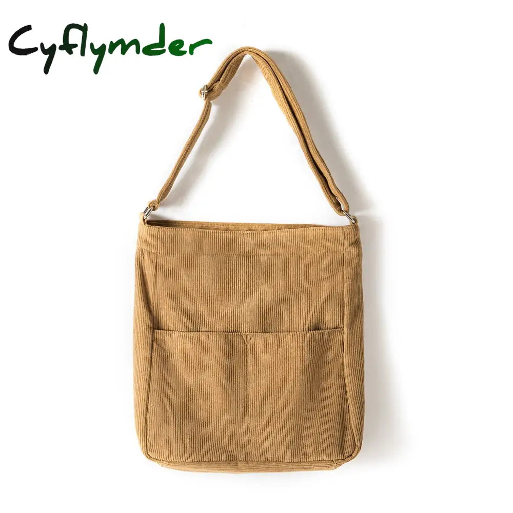 Cyflymder Women Stripes Corduroy Shoulder Bag Long Strap Vintage Canvas Messenger Bags Female Large