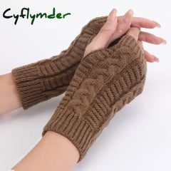 Cyflymder Women Stylish Hand Warmer Winter Gloves Arm Crochet Knitting Faux Wool Mitten Warm Fingerless Glove Twist
