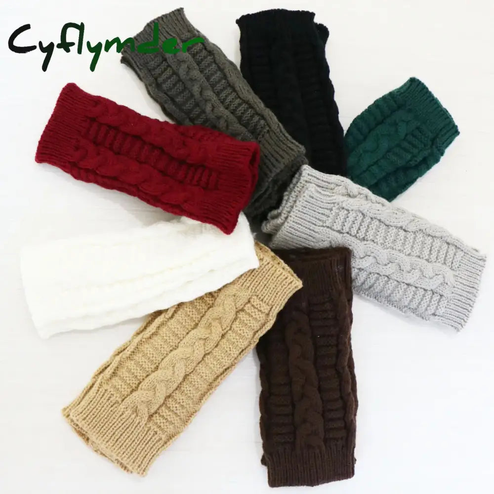 Cyflymder Women Stylish Hand Warmer Winter Gloves Arm Crochet Knitting Faux Wool Mitten Warm Fingerless Glove Twist