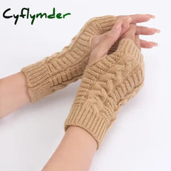 Cyflymder Women Stylish Hand Warmer Winter Gloves Arm Crochet Knitting Faux Wool Mitten Warm Fingerless Glove Twist