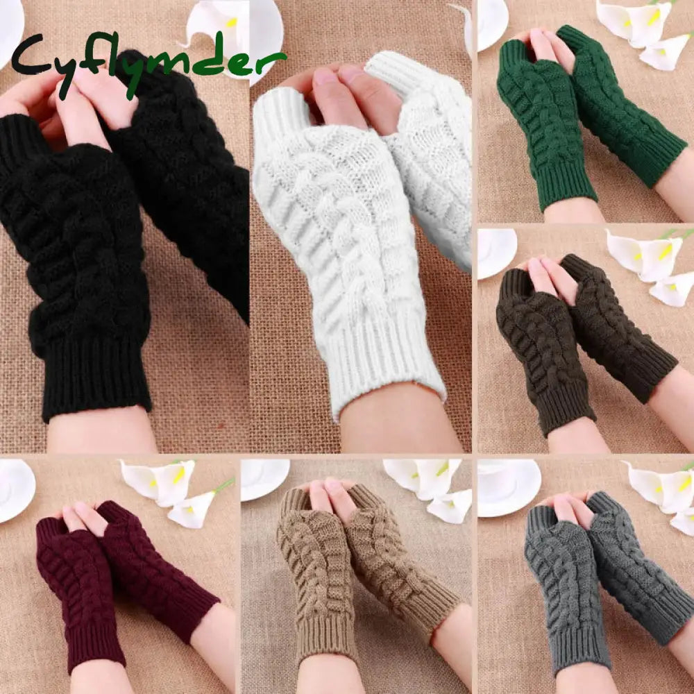 Cyflymder Women Stylish Hand Warmer Winter Gloves Arm Crochet Knitting Faux Wool Mitten Warm Fingerless Glove Twist