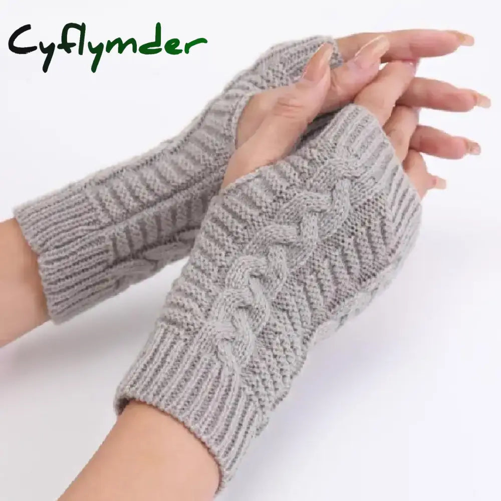 Cyflymder Women Stylish Hand Warmer Winter Gloves Arm Crochet Knitting Faux Wool Mitten Warm Fingerless Glove Twist