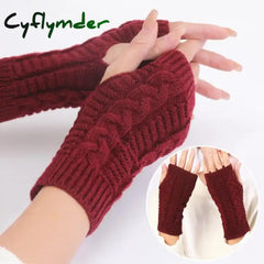 Cyflymder Women Stylish Hand Warmer Winter Gloves Arm Crochet Knitting Faux Wool Mitten Warm Fingerless Glove Twist