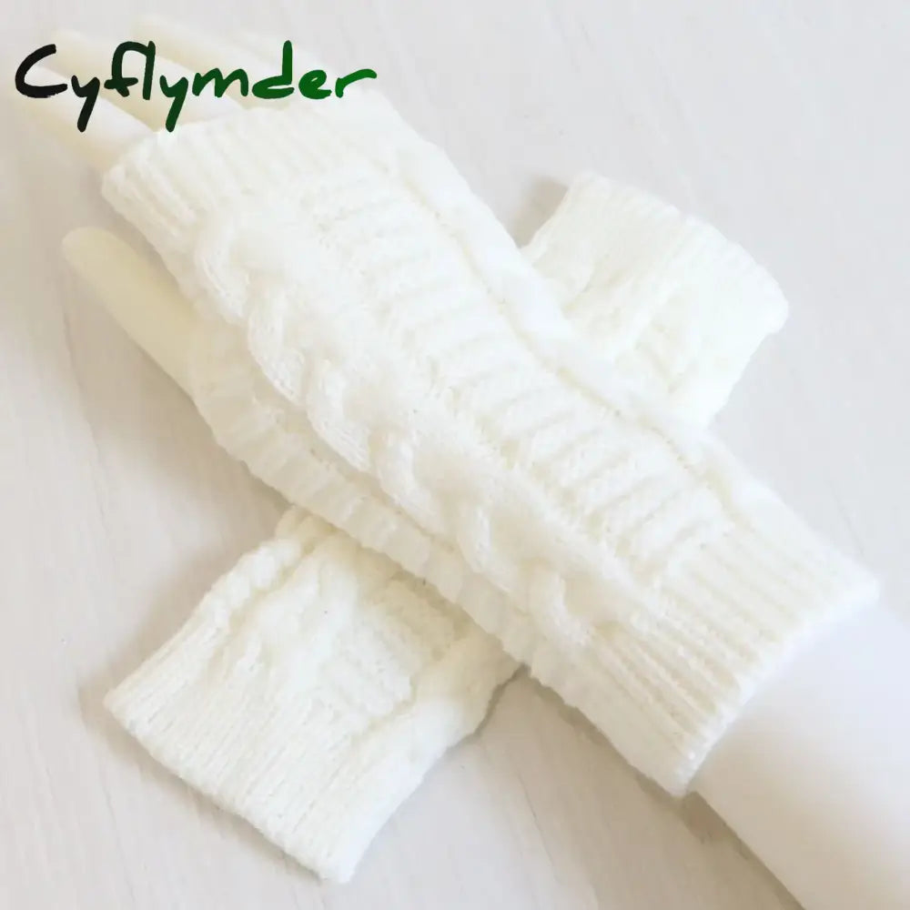 Cyflymder Women Stylish Hand Warmer Winter Gloves Arm Crochet Knitting Faux Wool Mitten Warm Fingerless Glove Twist