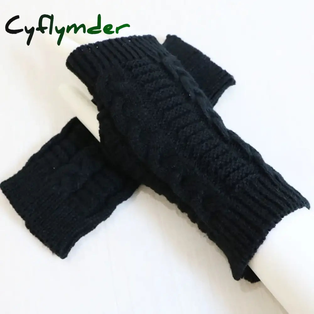 Cyflymder Women Stylish Hand Warmer Winter Gloves Arm Crochet Knitting Faux Wool Mitten Warm Fingerless Glove Twist