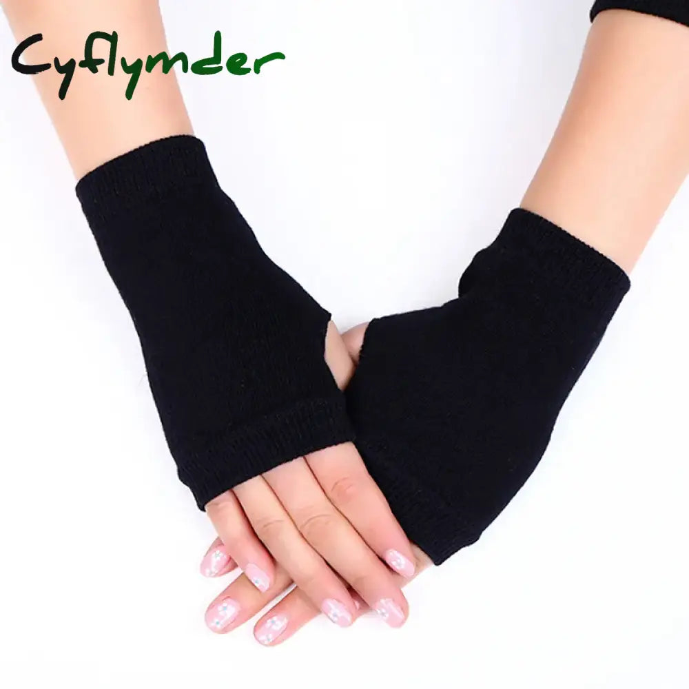 Cyflymder Women Stylish Hand Warmer Winter Gloves Arm Crochet Knitting Faux Wool Mitten Warm Fingerless Glove Twist