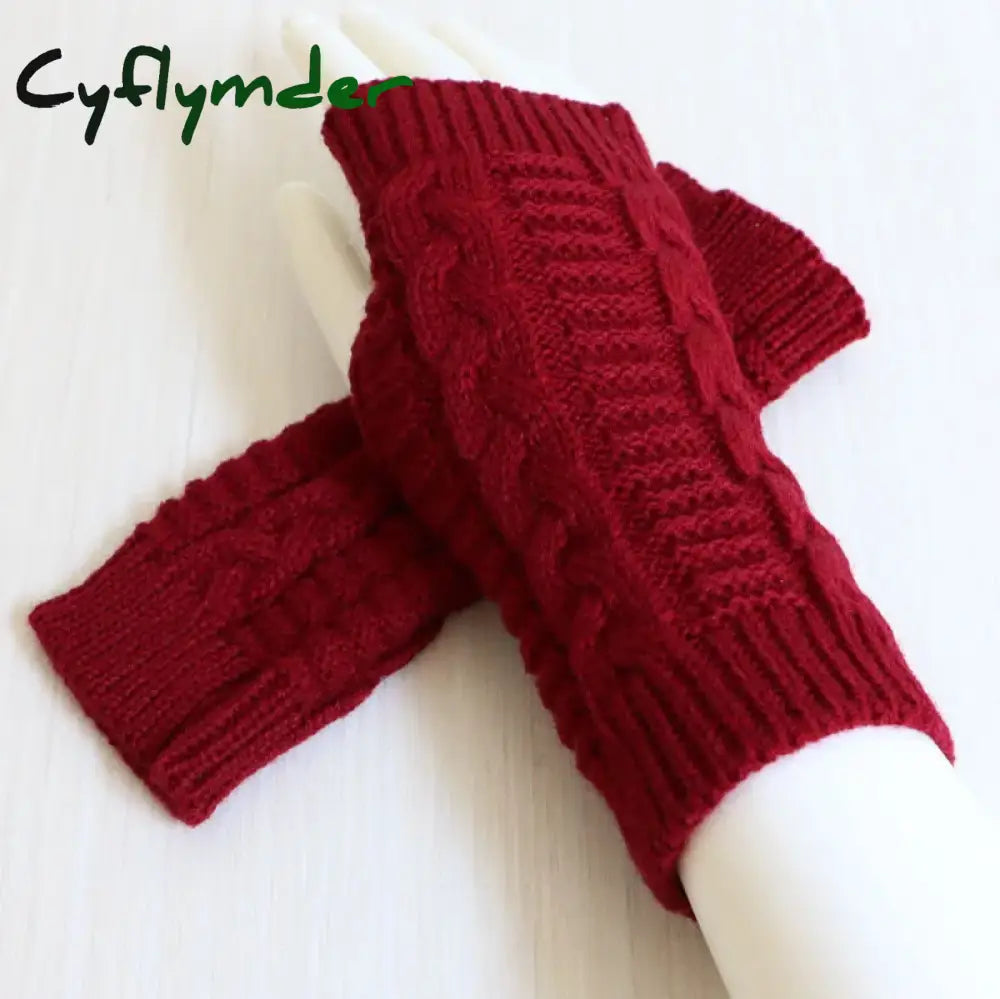 Cyflymder Women Stylish Hand Warmer Winter Gloves Arm Crochet Knitting Faux Wool Mitten Warm Fingerless Glove Twist