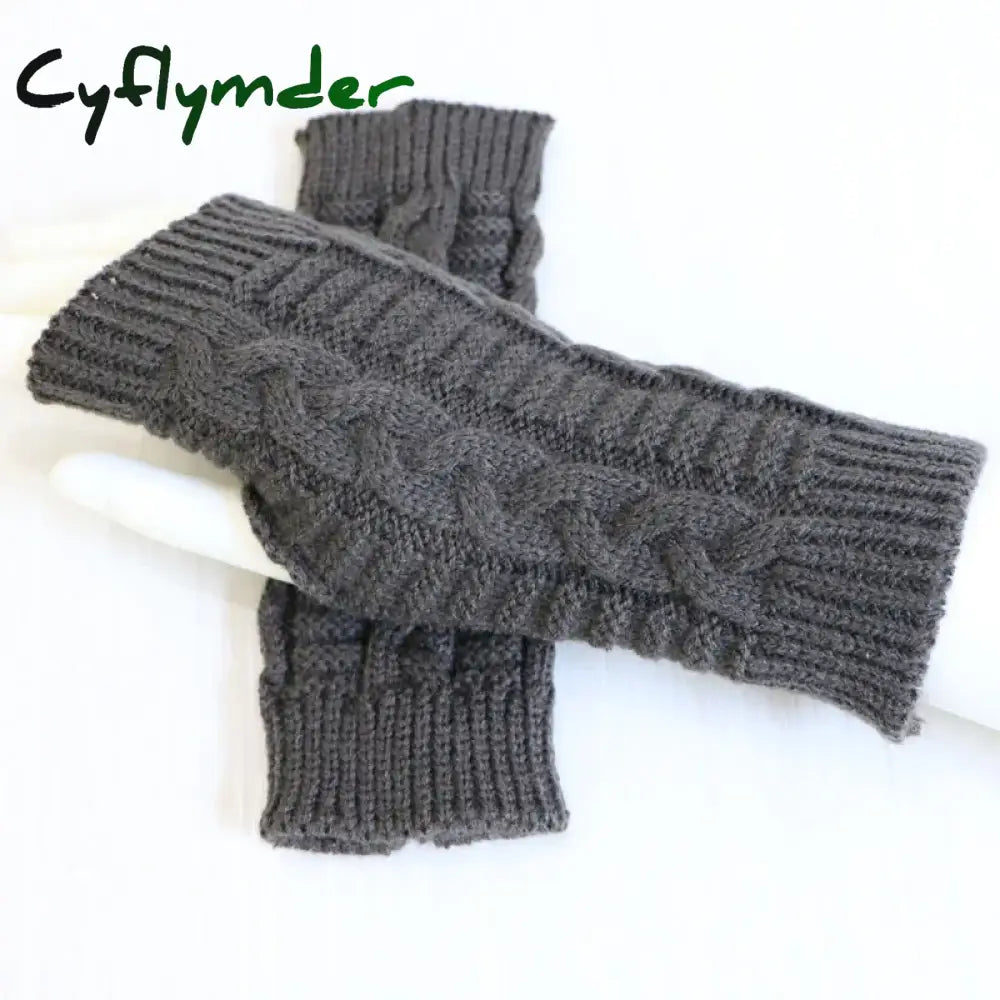 Cyflymder Women Stylish Hand Warmer Winter Gloves Arm Crochet Knitting Faux Wool Mitten Warm Fingerless Glove Twist