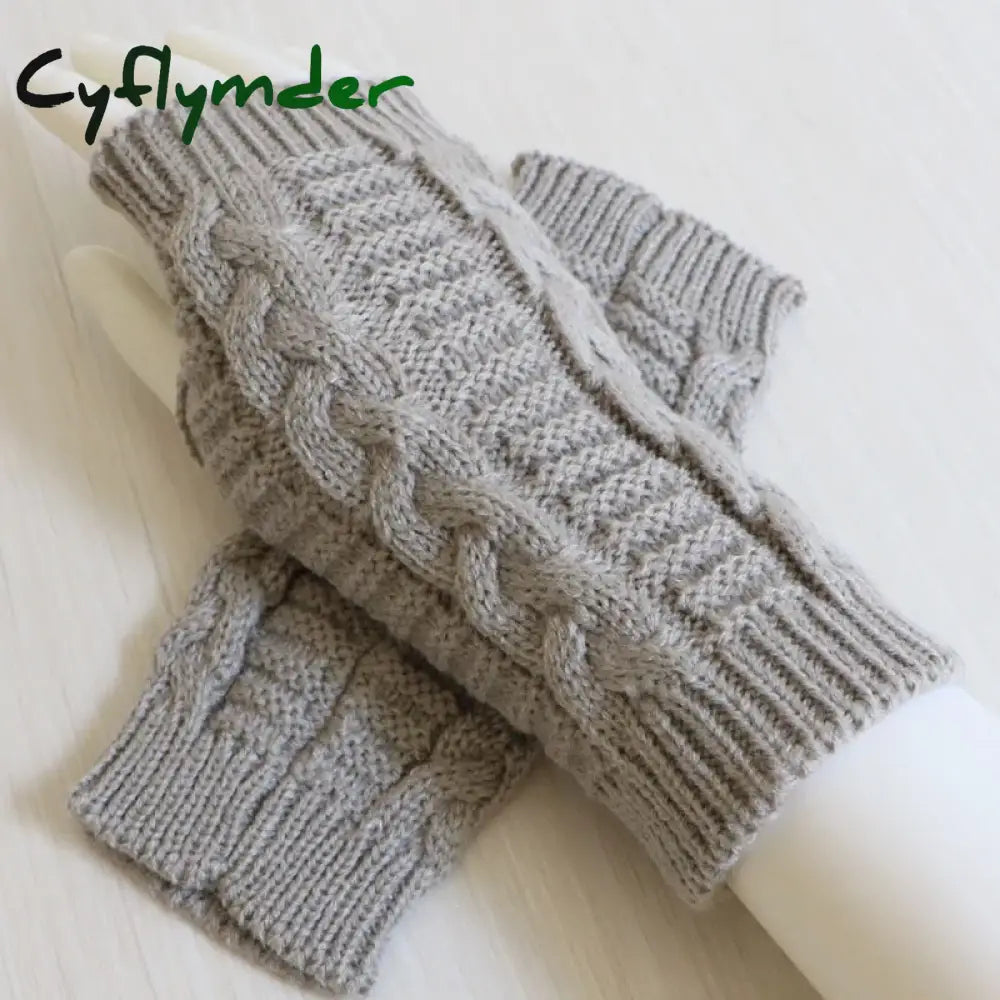 Cyflymder Women Stylish Hand Warmer Winter Gloves Arm Crochet Knitting Faux Wool Mitten Warm Fingerless Glove Twist