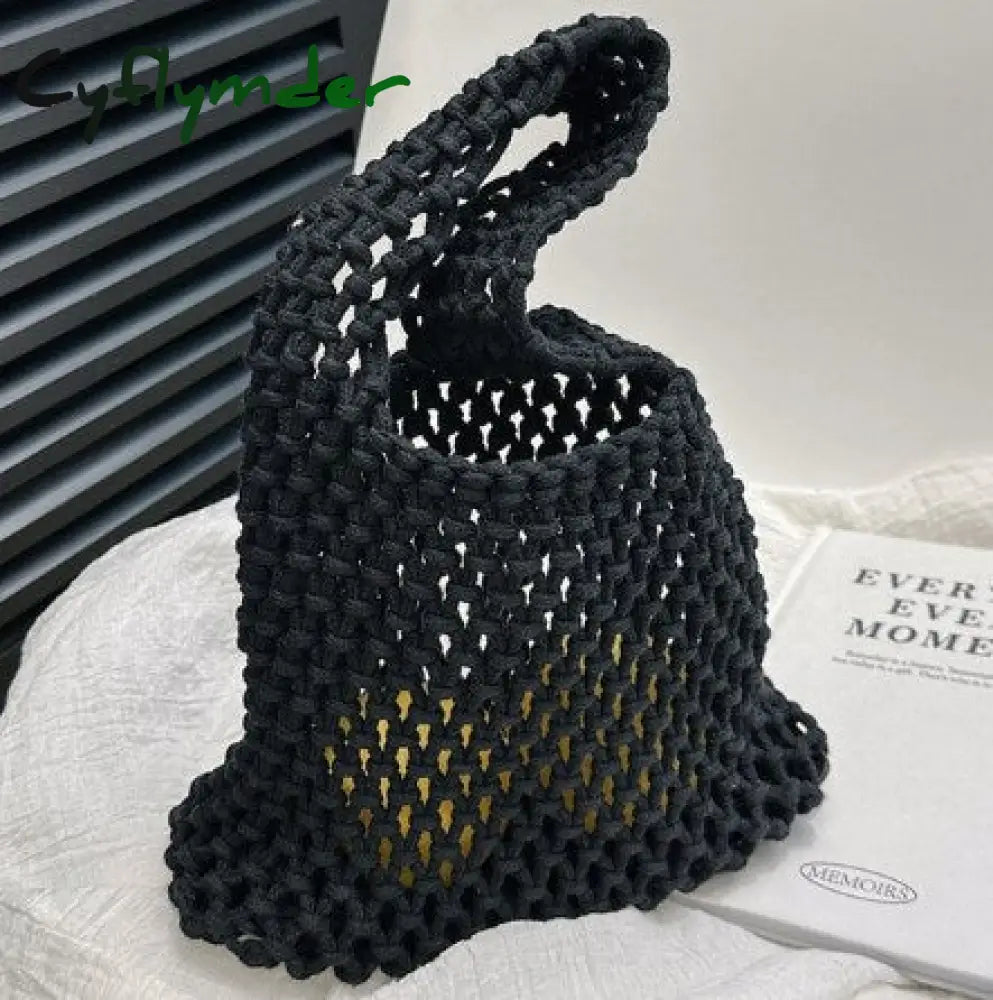 Cyflymder Women Summer Fashion Knitting Small Woven Crochet Bag Silk Weaving Satin Ribbon Green