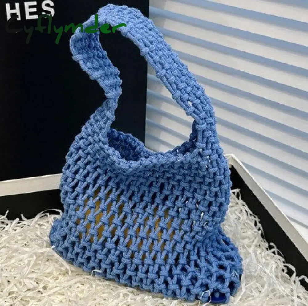 Cyflymder Women Summer Fashion Knitting Small Woven Crochet Bag Silk Weaving Satin Ribbon Green