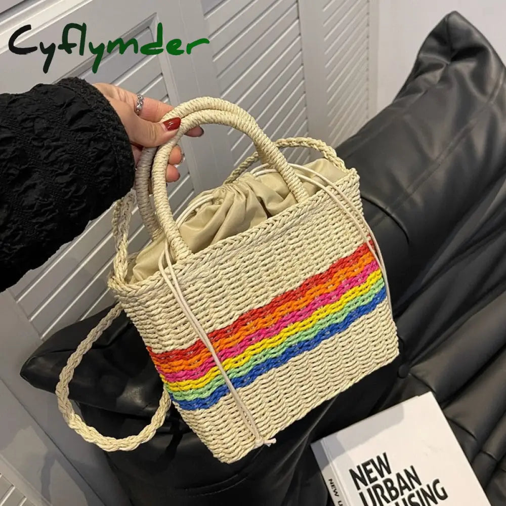 Cyflymder Women Summer Straw Rattan Woven Small Clutch Handbag Retro Ladies Beach Basket Bag Casual
