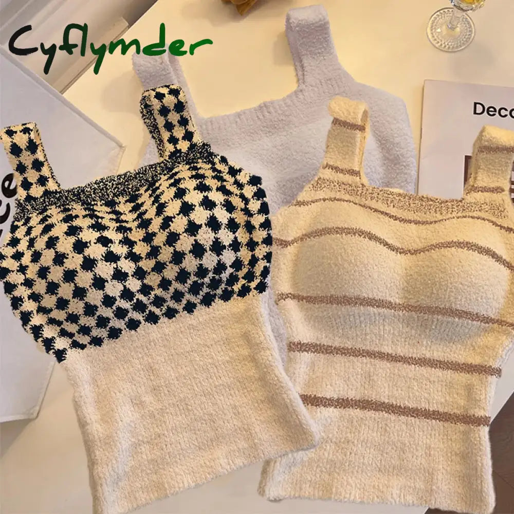 Cyflymder Women Undershirt Warm Vest With Bra Lambswool Thermal Underwear Bottoming Clothing Solid