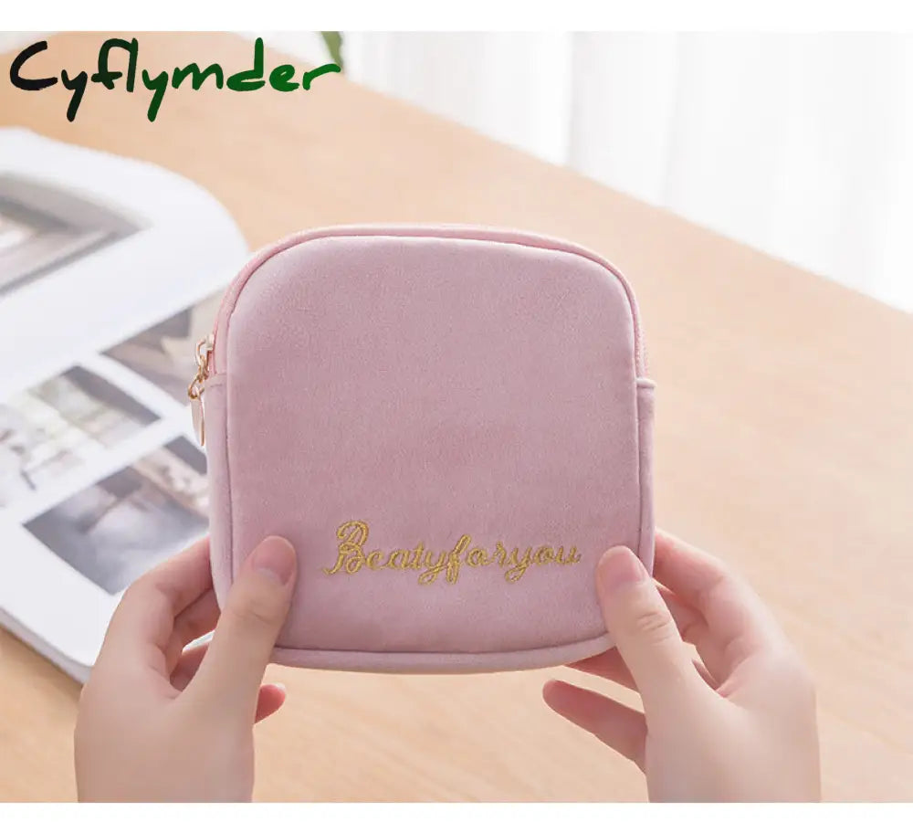 Cyflymder Women Velvet Makeup Bag Girls Lipstick Organizer Cosmetic Make Up Package Pouch Sanitary