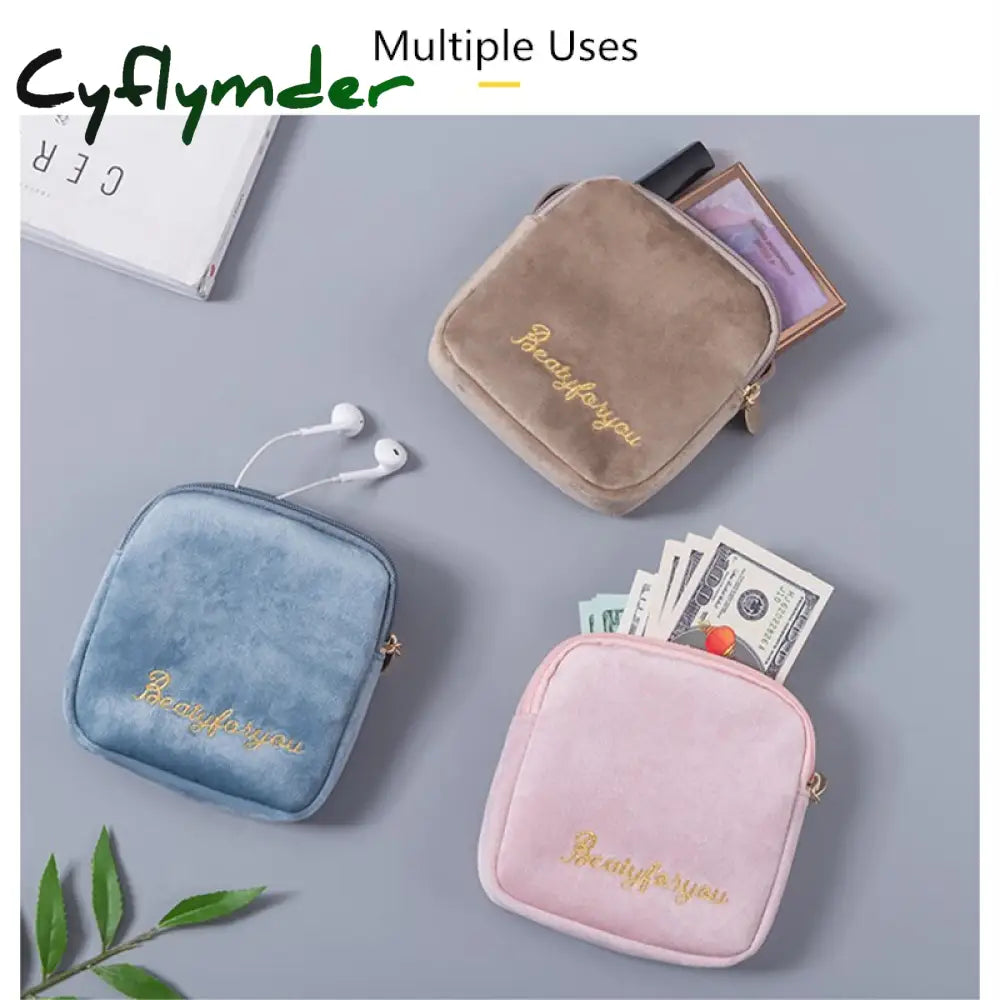 Cyflymder Women Velvet Makeup Bag Girls Lipstick Organizer Cosmetic Make Up Package Pouch Sanitary