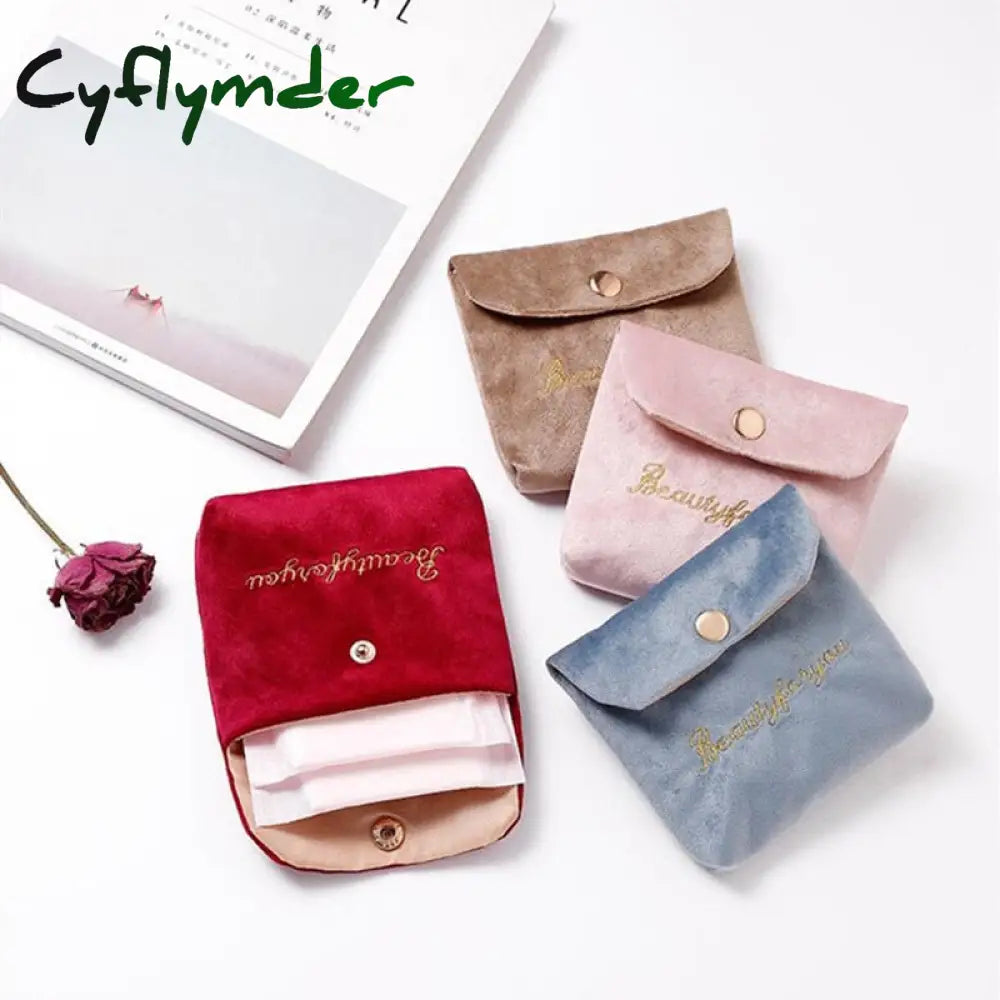 Cyflymder Women Velvet Soft Small Cosmetic Bag Hasp Girl Lipstick Sanitary Pads Organizer Pouch